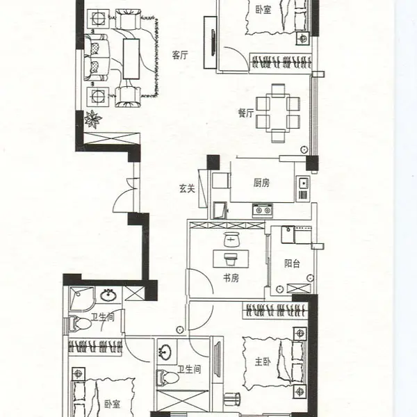 世欧上江城户型c1#楼01单元标准层装修示意图 4室2厅1卫1厨