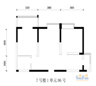 旭景兴园户型图7#楼1单元户型 2室2厅1卫1厨