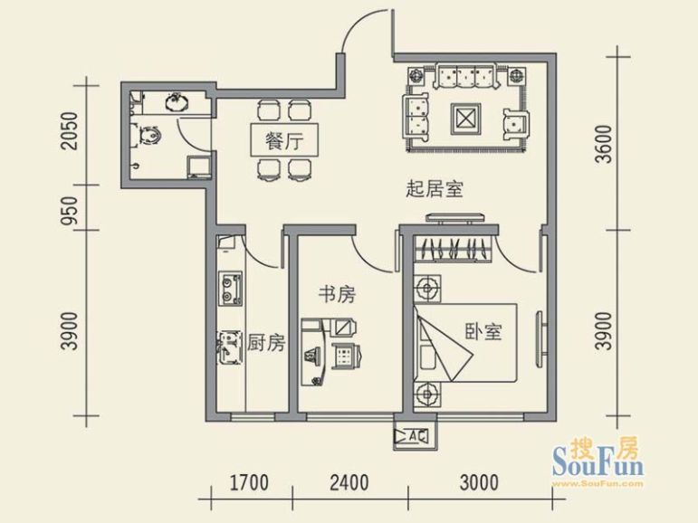 34㎡_锦湖花园户型图-盘锦搜房网