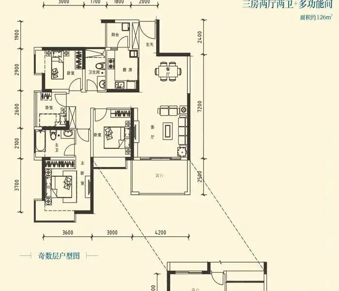 招商果岭花园商铺户型2,3栋1,2单元c,d户型 4室2厅2卫1厨