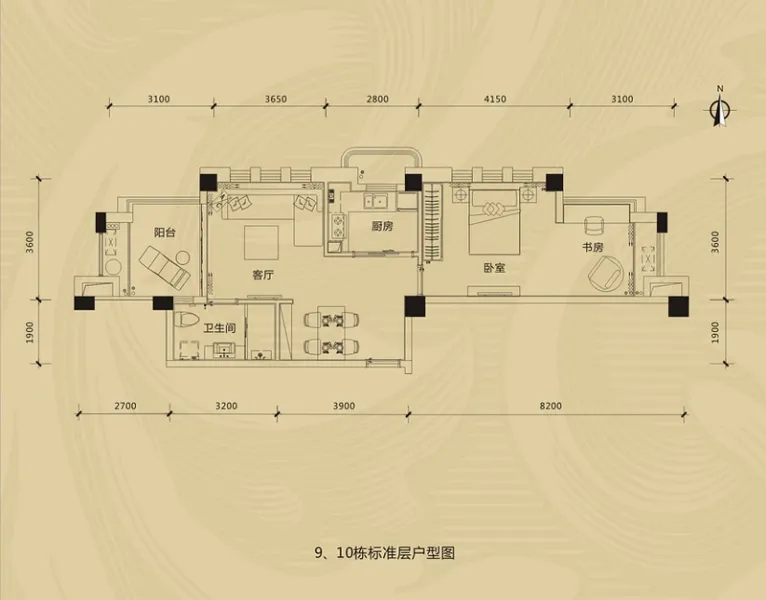 绿地公馆户型e-2户型 1室1厅1卫