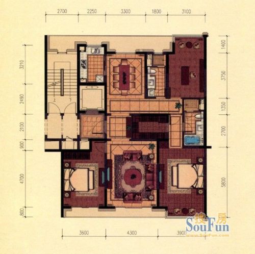 绿城玉园户型图1号楼b4户型图3室2厅2卫1厨