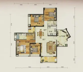 保利花城户型图奢居四房187户型图 4室2厅2卫1厨