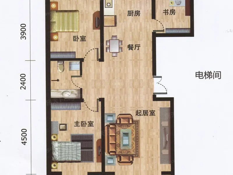 三鑫亚龙湾户型g户型 3室2厅1卫1厨