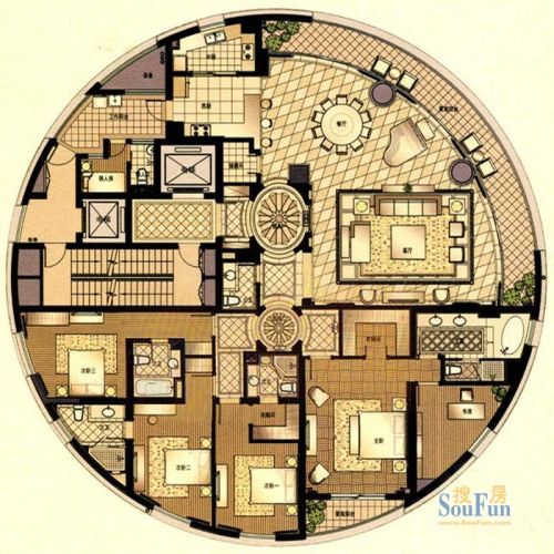 徐汇中凯城市之光户型图6a户型6室2厅7卫2厨