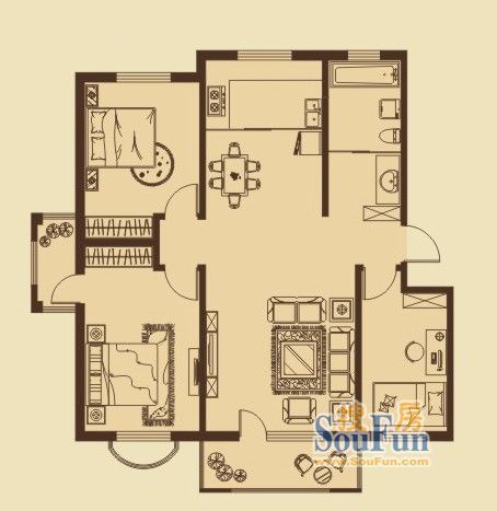 环宇·世纪城二期户型图户型图111-115平米3室2厅1卫1厨