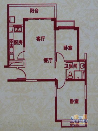 恒大名都户型图一期金牌户型2室1厅1卫1厨