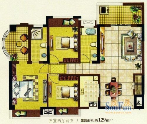 明发国际新城户型图19#咖啡时光户型图3室2厅2卫1厨