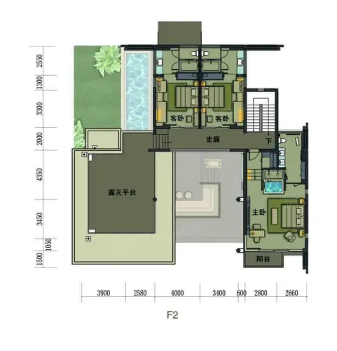 钻石海岸户型图1期v2独栋别墅二层户型图4室2厅5卫1厨