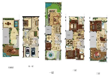 雅居乐剑桥郡香樟树2号a1型别墅户型 4室3厅5卫1厨