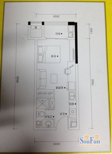 万科金色城市微公寓户型图soho户型1室1厅1卫1厨