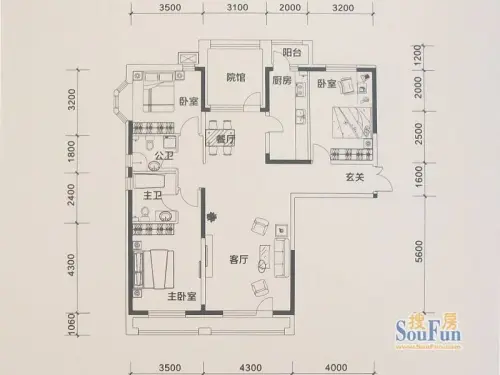 兰德湖壹号户型图户型图3室2厅2卫1厨