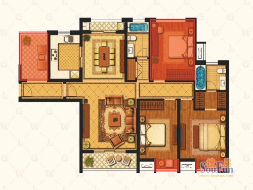 江铃瓦良格户型图二期高层a1#,a6#楼d户型图3室2厅2卫1厨