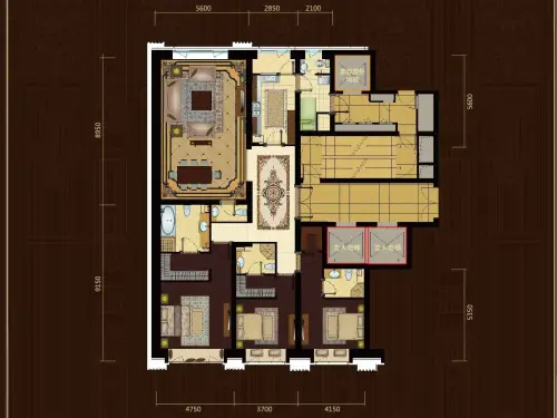 沈阳万达公馆户型图b21户型3室2厅5卫241㎡3室2厅5卫1厨