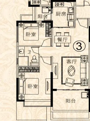 合肥恒大城户型图4期45#楼户型l11-3d面积89.042室2厅1卫