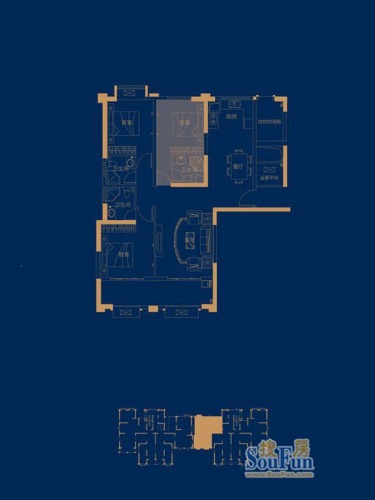 晋江世茂御龙湾户型图8#楼c户型3室2厅3卫1厨