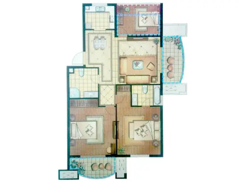 奥林运河湾湾流域户型图二期1#楼d2户型图3室2厅2卫1厨