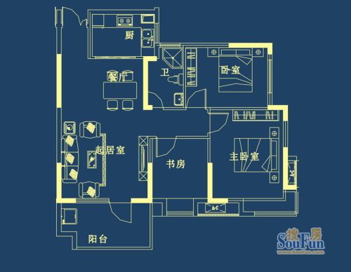 山水檀溪山水家园户型图10号楼三房3室2厅1卫1厨