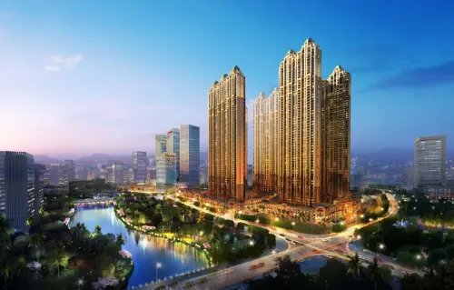南宁青秀万达广场效果图南宁万达公馆黄昏鸟瞰