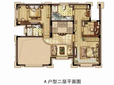 绿地华尔道名邸户型图9#,28#,33#别墅a户型二层 2室1厅2卫1厨