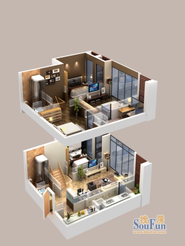 北大资源梦想城户型图一期loft公寓a1户型图2室2厅2卫1厨