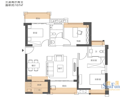 中骏四季阳光户型图d户型3室2厅2卫1厨