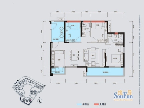 海伦堡·爱me城市户型图6栋01户型3室2厅2卫1厨