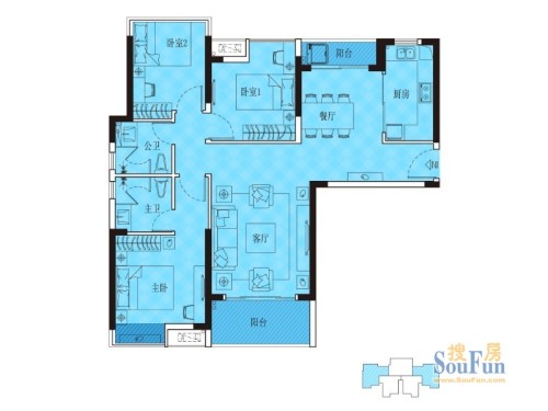 海伦春天户型图5座02户型3室2厅2卫1厨