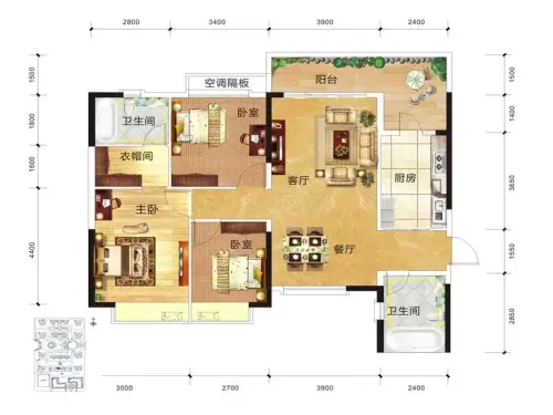 恒大绿洲户型图3号栋05户型3室2厅2卫1厨