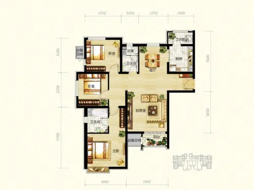 双威悦馨苑户型图高层标准层c户型户型图3室2厅2卫1厨