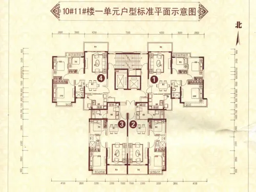 恒大御景湾户型图10#11#一单元标准平面示意图3室2厅1卫1厨