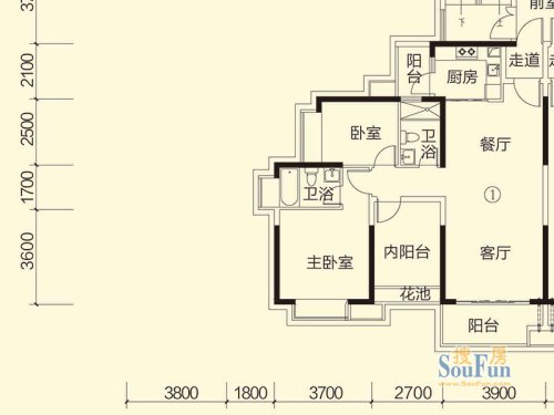 滨港·御城户型图二期10栋01户型3室2厅2卫1厨