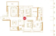 保利紫山户型图4栋1梯02单元115㎡ 4室2厅2卫1厨