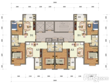 中慧新城一梯四户户型 2室2厅1卫1厨