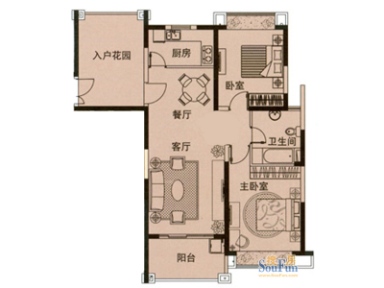 维罗纳贵都89#01室户型图 2室2厅1卫1厨