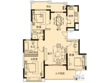 维罗纳贵都122#02室户型图 3室2厅2卫1厨