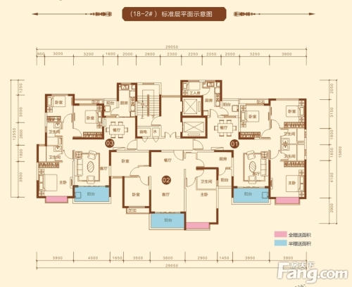 南宁恒大绿洲户型图18-2#标准层01/02/03户型3室2厅2卫1厨