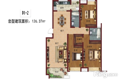 龙泉湾d1-2户型 3室2厅2卫1厨