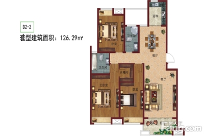 龙泉湾d2-2户型 3室2厅2卫1厨