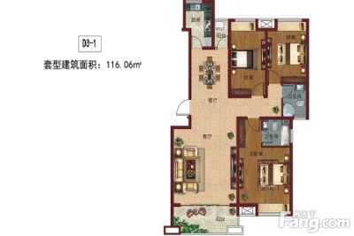 龙泉湾d3-1户型 3室2厅2卫1厨