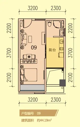 益丞·艾迪公寓户型图标准层09户型1室1厅1卫1厨