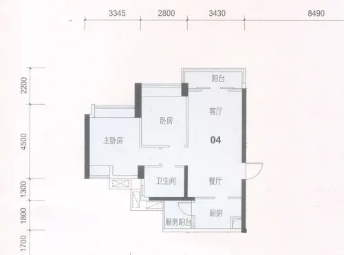 泷景花园户型图二期10座04单位 约78㎡2室2厅1卫1厨