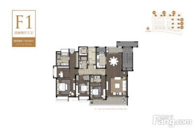 仁恒海和院平层f1户型 4室2厅3卫