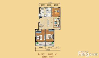 蓝海湾卡地亚b户型 3室2厅1卫1厨