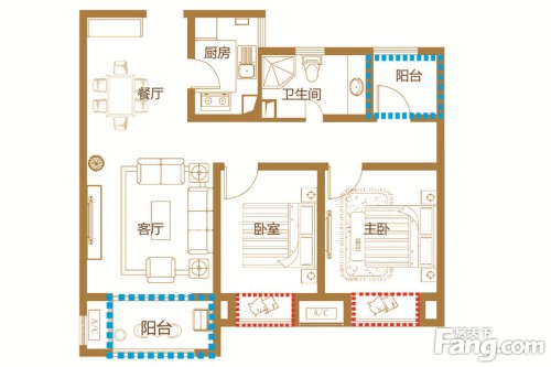 蚌埠鹏欣水游城户型图e2户型3室2厅1卫1厨