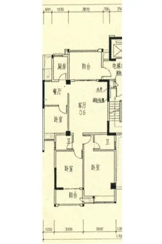 锦绣江南户型图7幢标准层06户型3室2厅2卫2厨