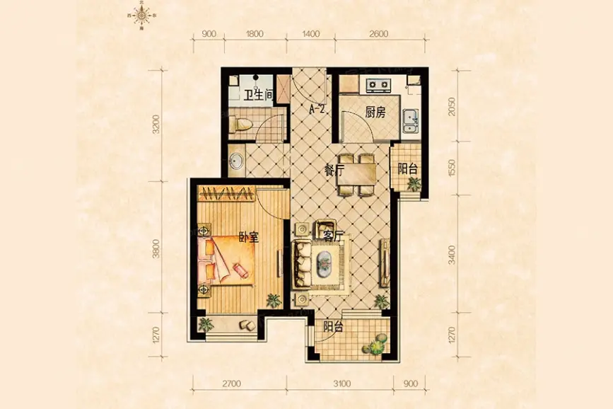 00m 2 绿宸万华城户型图Ⅴ户型 2室2厅 面积:83.