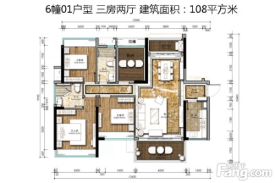 星海湾华庭6幢01户型 3室2厅2卫1厨