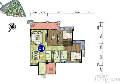 罗村风度花园户型图19座04单元 126.45㎡3室2厅2卫1厨