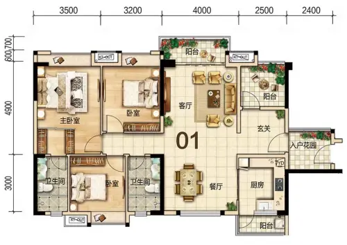 美的翰城户型图11栋01户型建面129㎡4室2厅2卫1厨